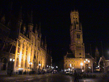 [Bruges City Hall and Belfry at night]